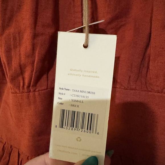 NEW Cleobella Tana Mini Dress Bubble Sleeve Brick Red Cotton Linen XS NWT - Picture 7 of 8